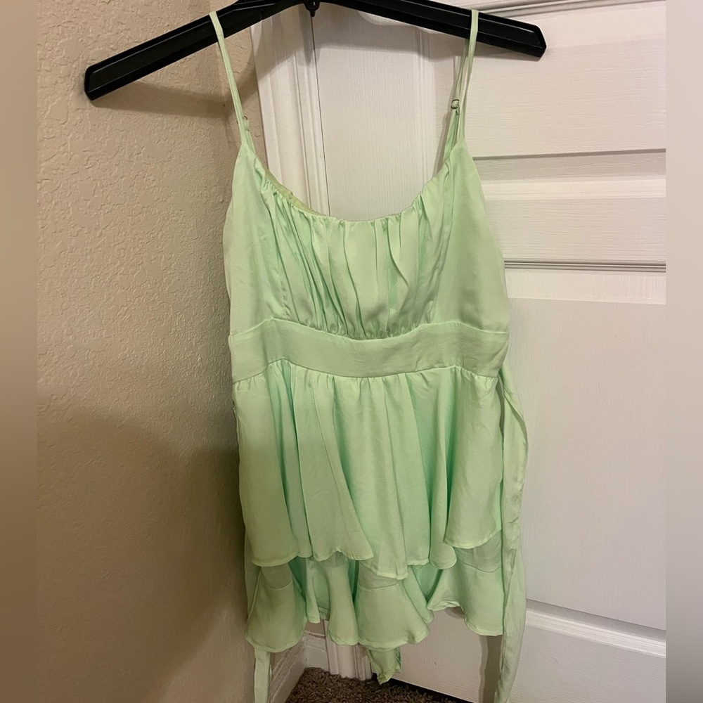 american threads mini ruffled spaghetti strap romper